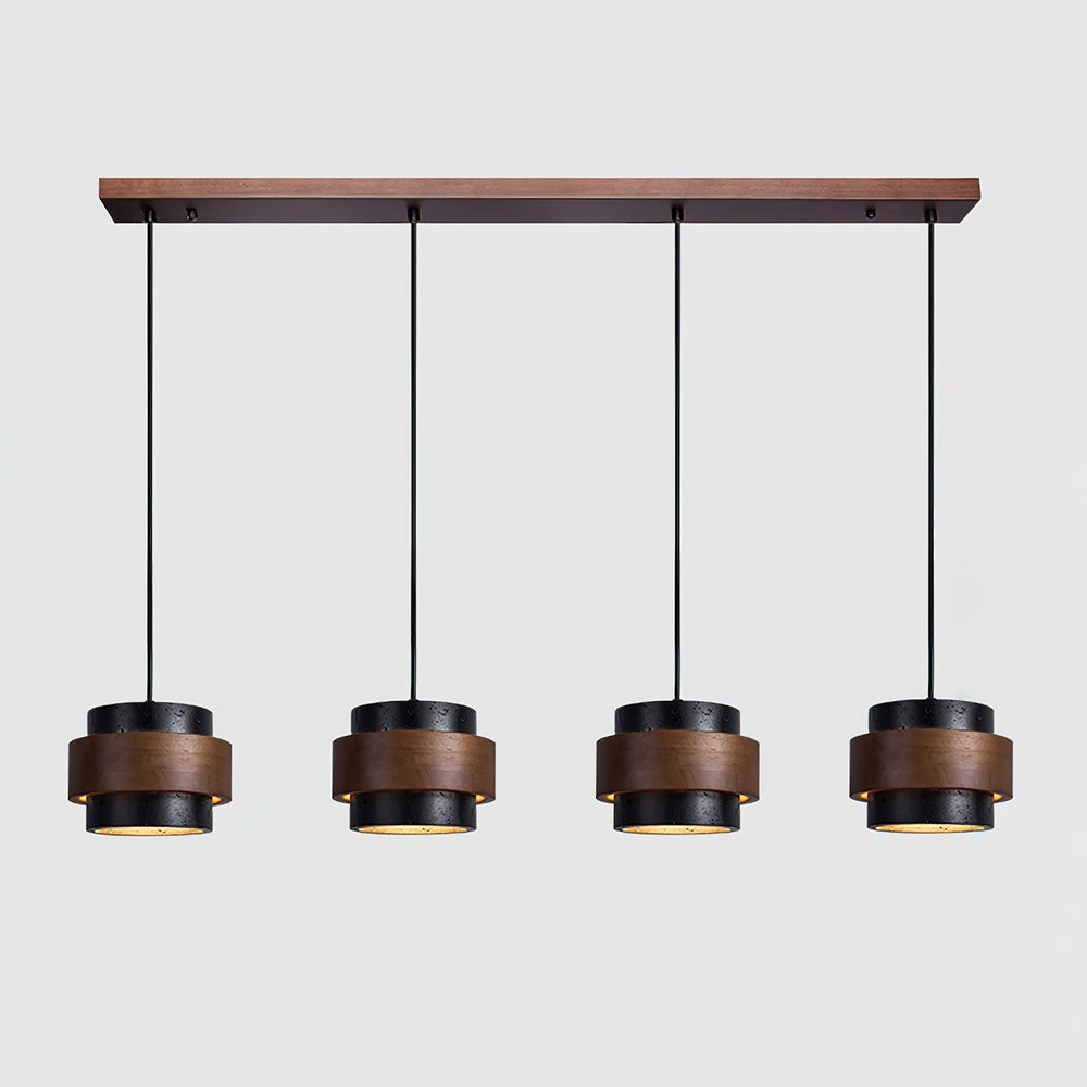 Pendant Light Travertine Stone Shade 6.7 in Ambient Walnut Wood Dining Room Kitchen Island Hanging Lamp | Thomler