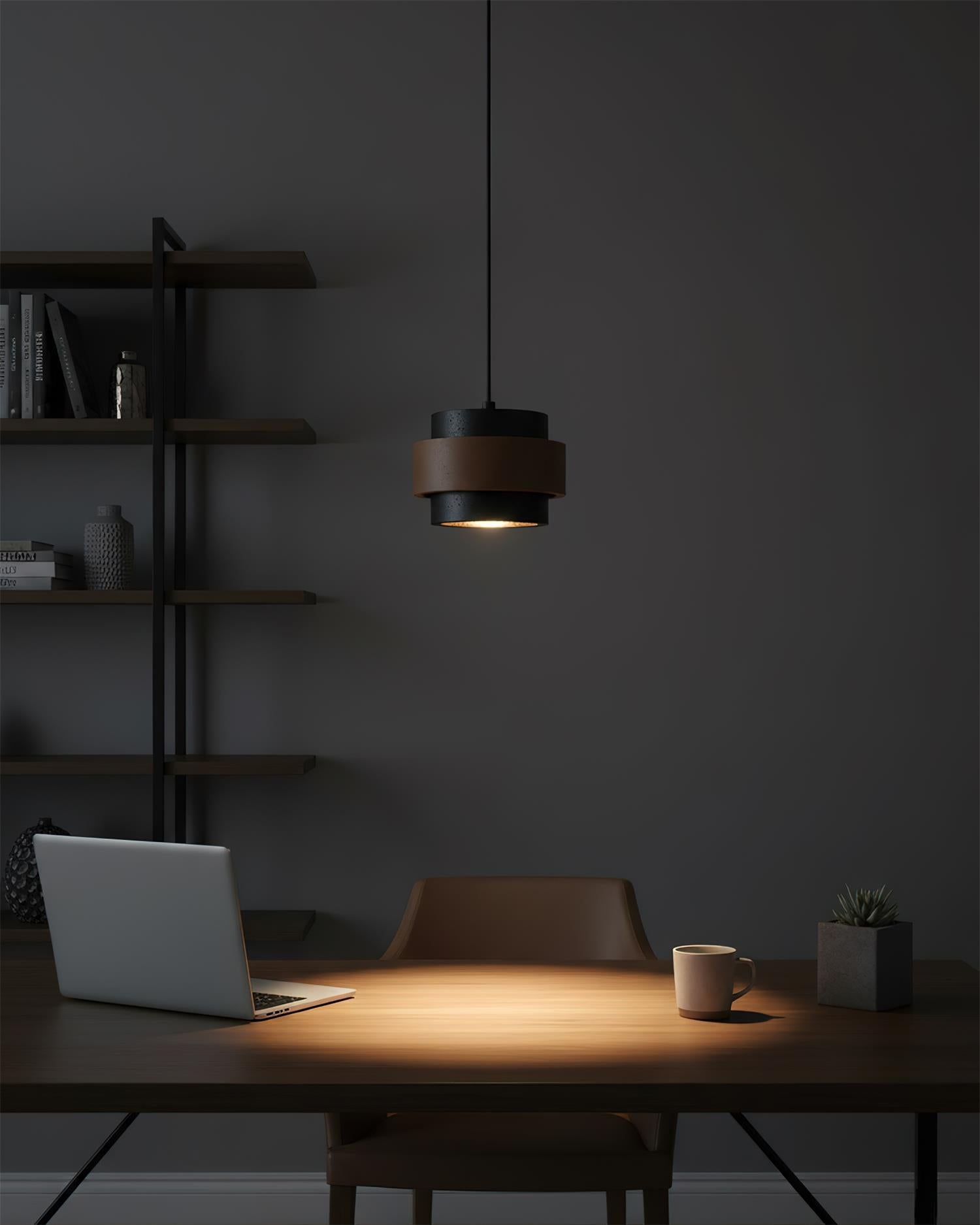 Pendant Light Travertine Stone Shade 6.7 in Ambient Walnut Wood Dining Room Kitchen Island Hanging Lamp | Thomler