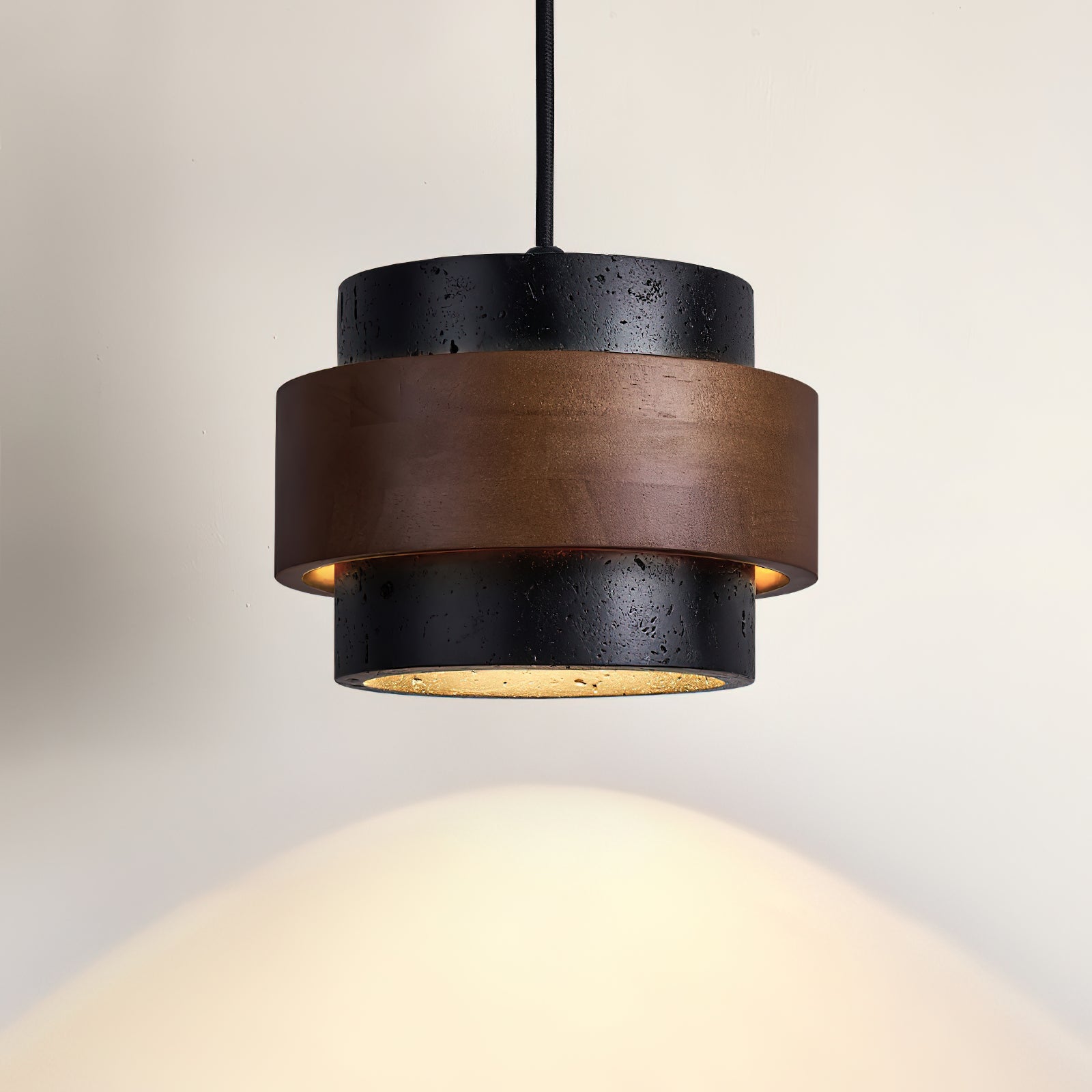 Pendant Light Travertine Stone Shade 6.7 in Ambient Walnut Wood Dining Room Kitchen Island Hanging Lamp | Thomler