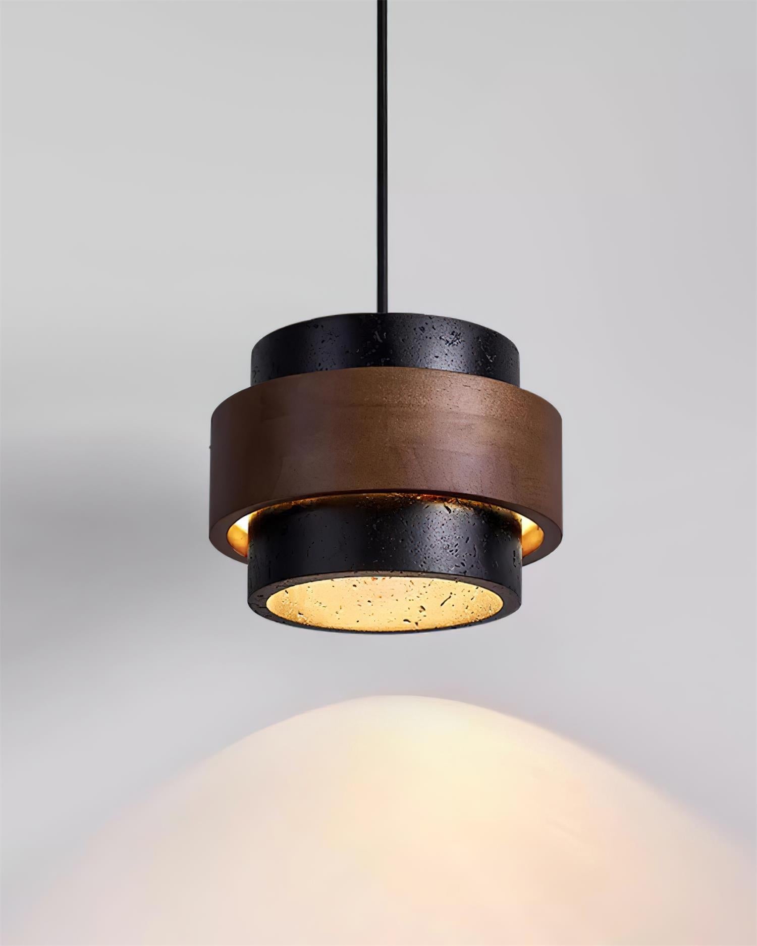 Pendant Light Travertine Stone Shade 6.7 in Ambient Walnut Wood Dining Room Kitchen Island Hanging Lamp | Thomler