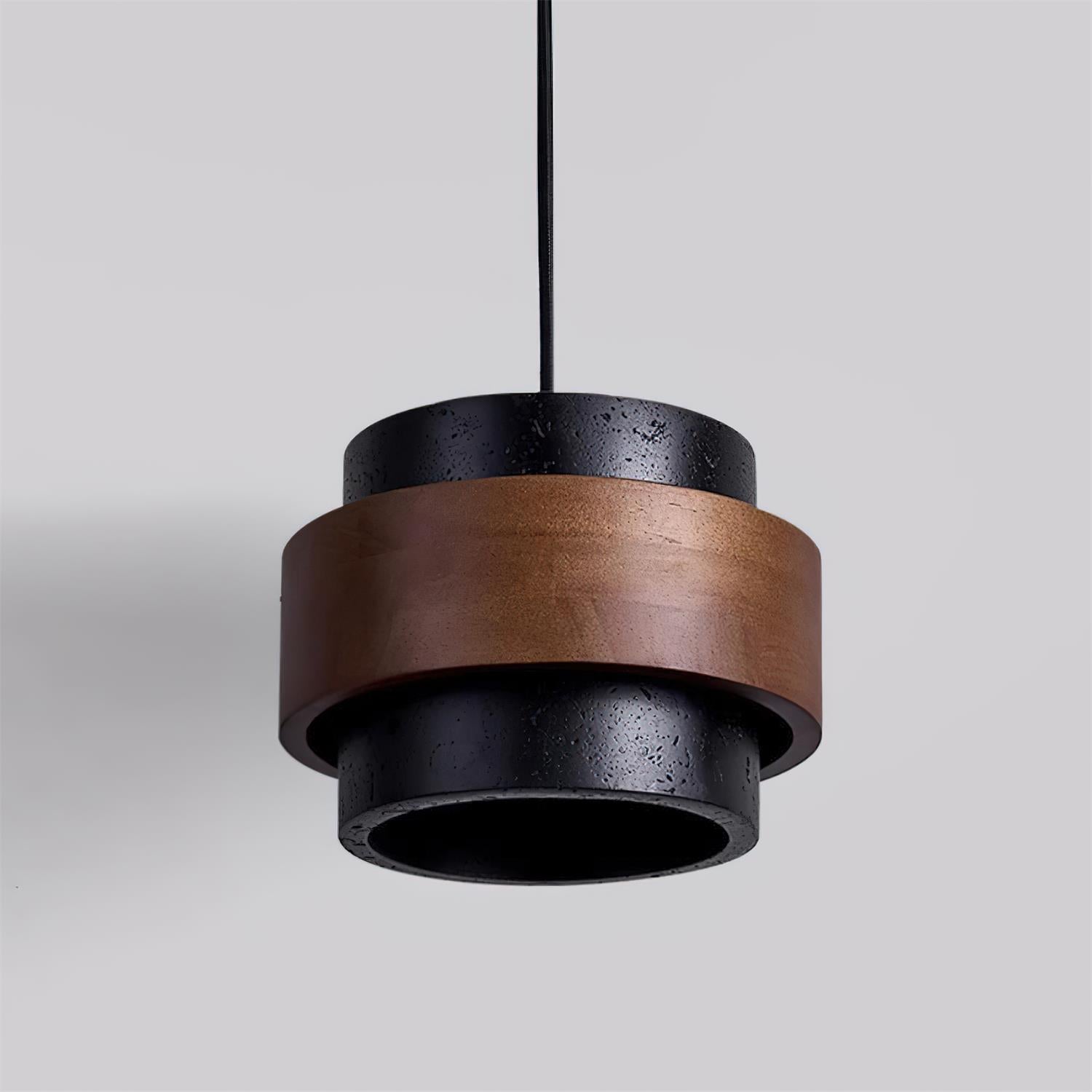 Pendant Light Travertine Stone Shade 6.7 in Ambient Walnut Wood Dining Room Kitchen Island Hanging Lamp | Thomler