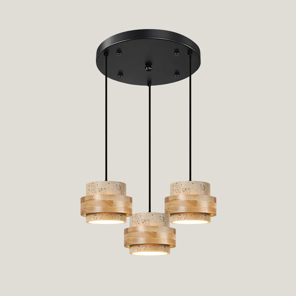 Pendant Light Travertine Stone Shade 6.7 in Ambient Walnut Wood Dining Room Kitchen Island Hanging Lamp | Thomler