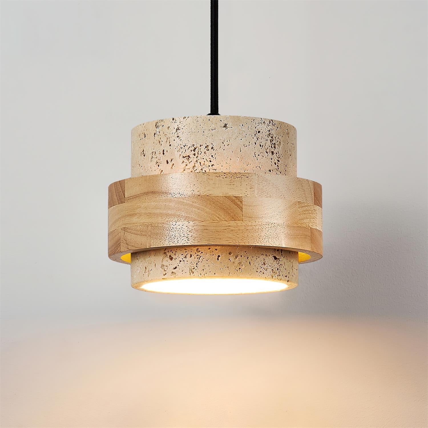 Pendant Light Travertine Stone Shade 6.7 in Ambient Walnut Wood Dining Room Kitchen Island Hanging Lamp | Thomler