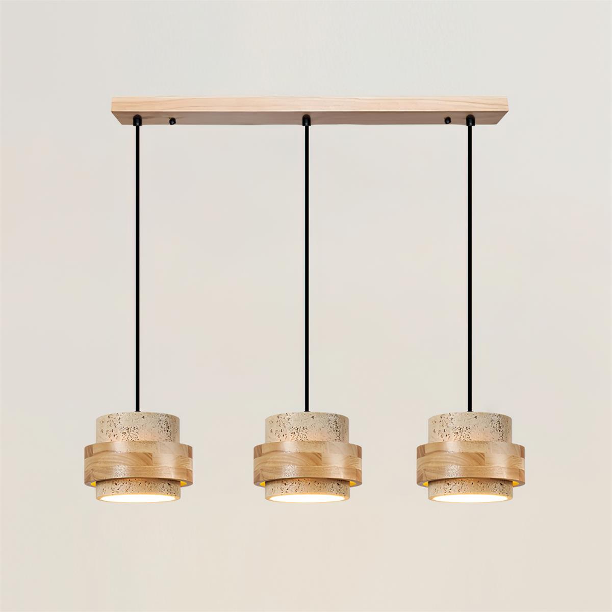 Pendant Light Travertine Stone Shade 6.7 in Ambient Walnut Wood Dining Room Kitchen Island Hanging Lamp | Thomler
