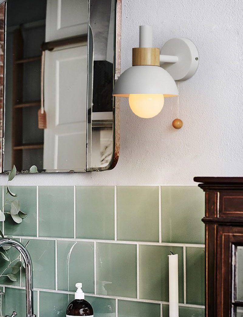 Wall Lamp Aluminium Wood E26 15.0 cm Pastel Bedroom Hallway Scandinavian Pull Switch Lighting | Thomler