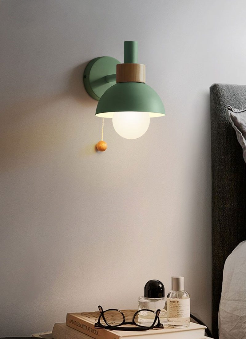 Wall Lamp Aluminium Wood E26 15.0 cm Pastel Bedroom Hallway Scandinavian Pull Switch Lighting | Thomler