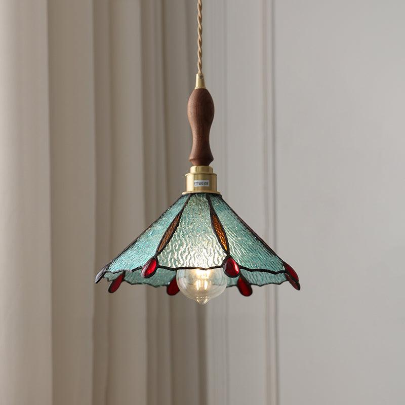 Pendant Light Stained Glass Cone 10.6 in Adjustable Kitchen Dining Room Hanging Lamp | Thomler