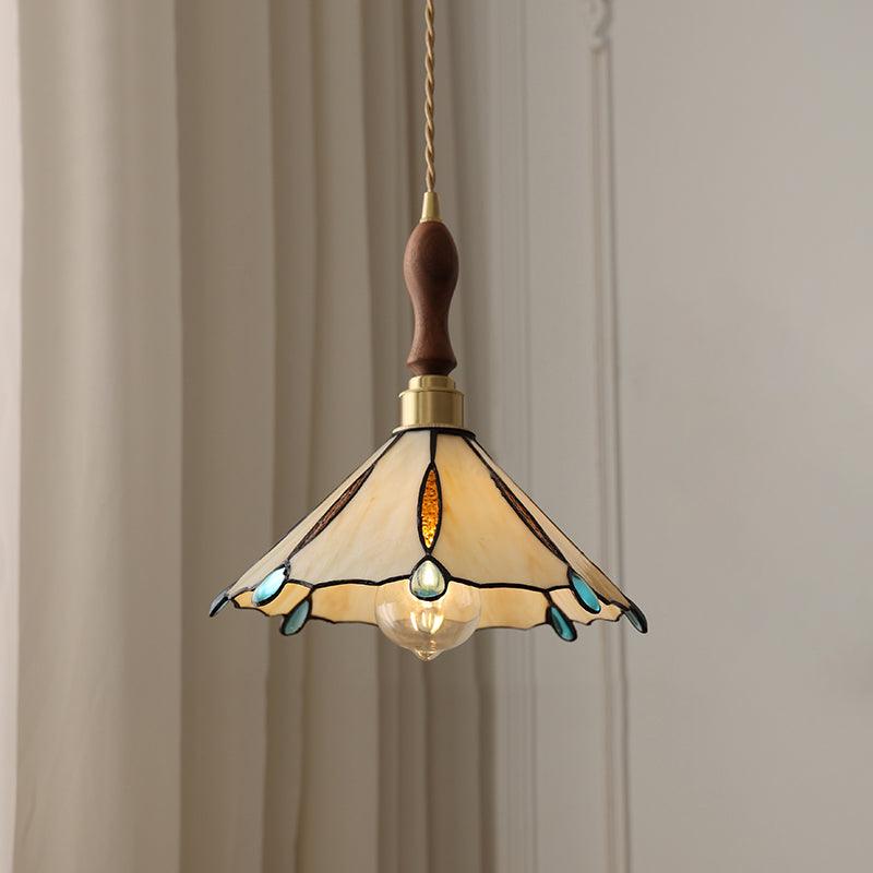 Pendant Light Stained Glass Cone 10.6 in Adjustable Kitchen Dining Room Hanging Lamp | Thomler