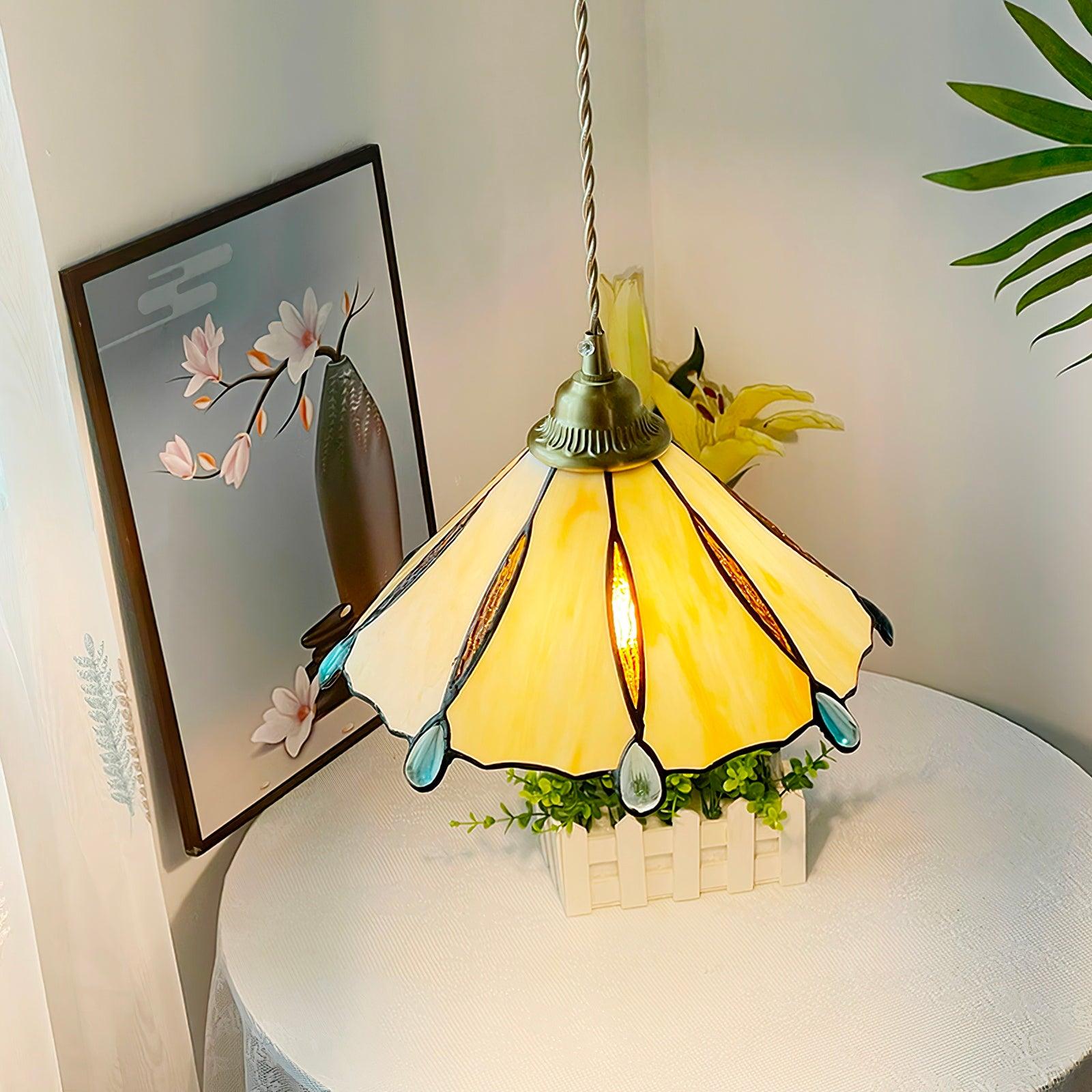 Pendant Light Stained Glass Cone 10.6 in Adjustable Kitchen Dining Room Hanging Lamp | Thomler