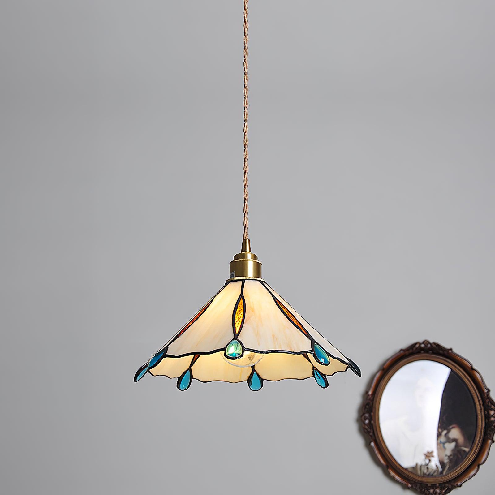Pendant Light Stained Glass Cone 10.6 in Adjustable Kitchen Dining Room Hanging Lamp | Thomler