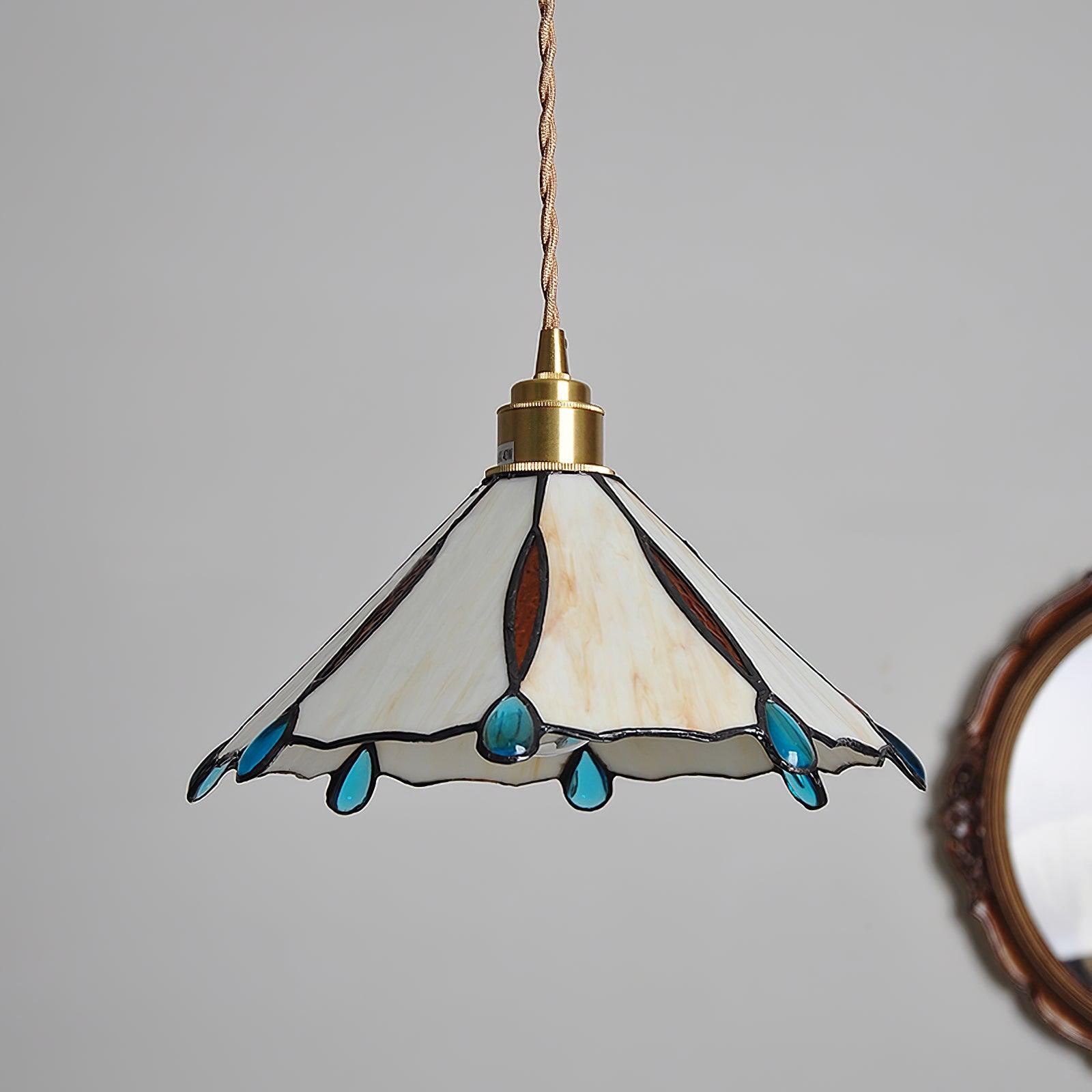 Pendant Light Stained Glass Cone 10.6 in Adjustable Kitchen Dining Room Hanging Lamp | Thomler