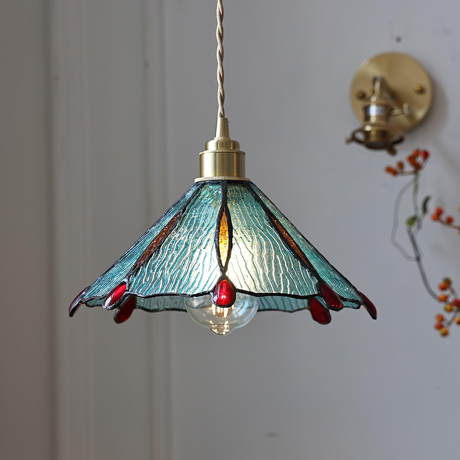 Pendant Light Stained Glass Cone 10.6 in Adjustable Kitchen Dining Room Hanging Lamp | Thomler