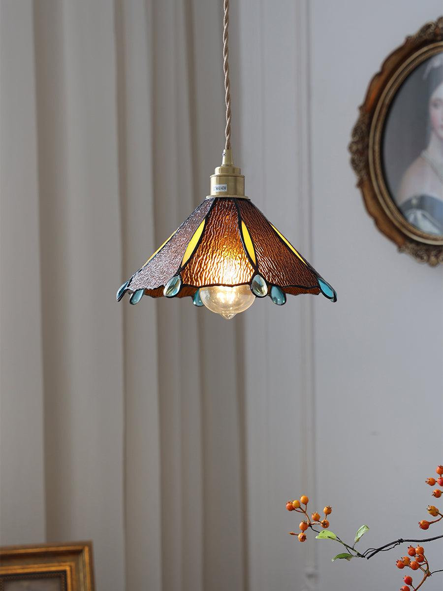 Pendant Light Stained Glass Cone 10.6 in Adjustable Kitchen Dining Room Hanging Lamp | Thomler