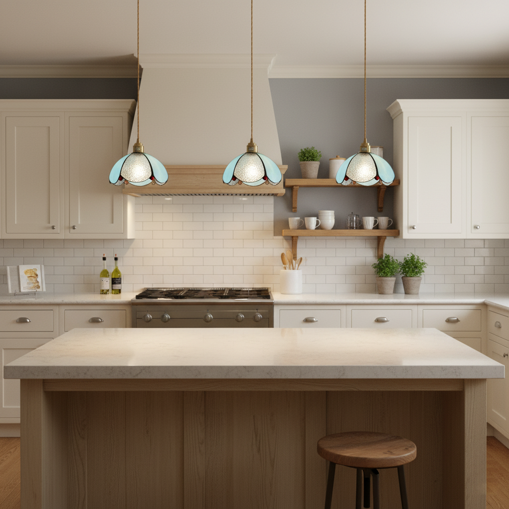 Pendant Light Stained Glass Cone 10.6 in Adjustable Kitchen Dining Room Hanging Lamp | Thomler