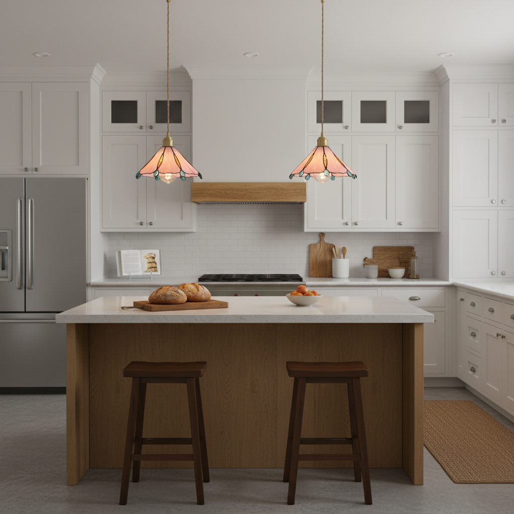 Pendant Light Stained Glass Cone 10.6 in Adjustable Kitchen Dining Room Hanging Lamp | Thomler