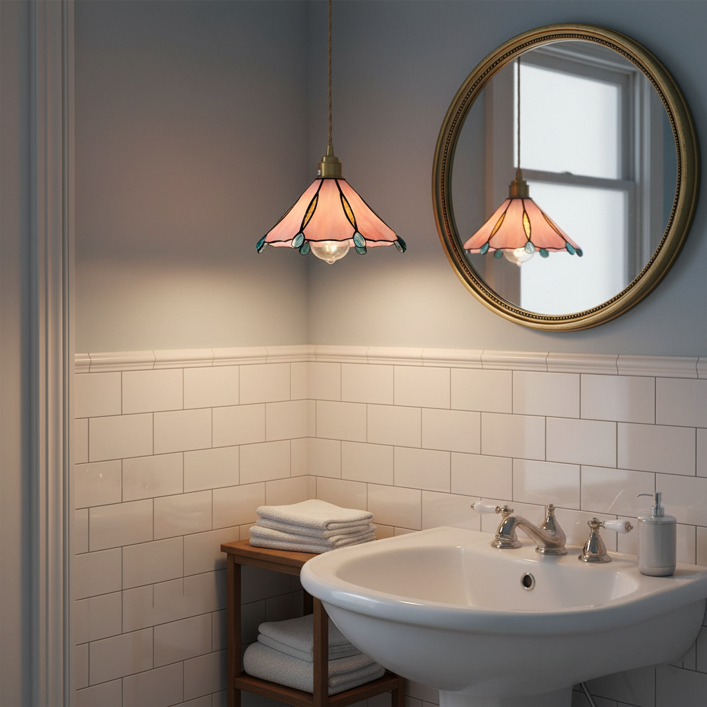 Pendant Light Stained Glass Cone 10.6 in Adjustable Kitchen Dining Room Hanging Lamp | Thomler