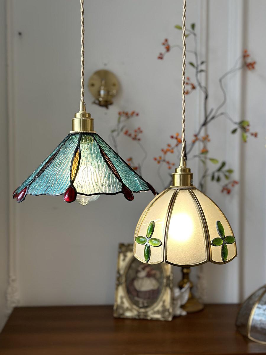 Pendant Light Stained Glass Cone 10.6 in Adjustable Kitchen Dining Room Hanging Lamp | Thomler