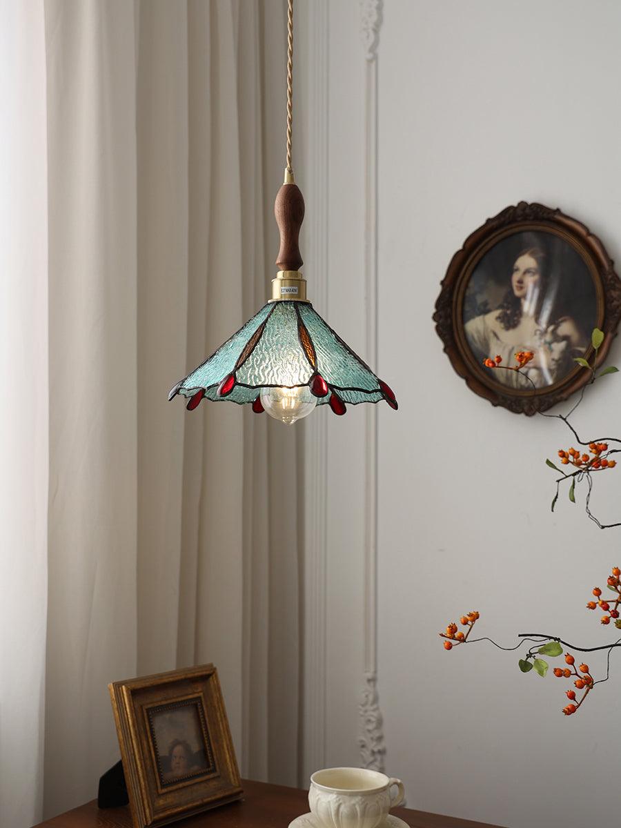 Pendant Light Stained Glass Cone 10.6 in Adjustable Kitchen Dining Room Hanging Lamp | Thomler