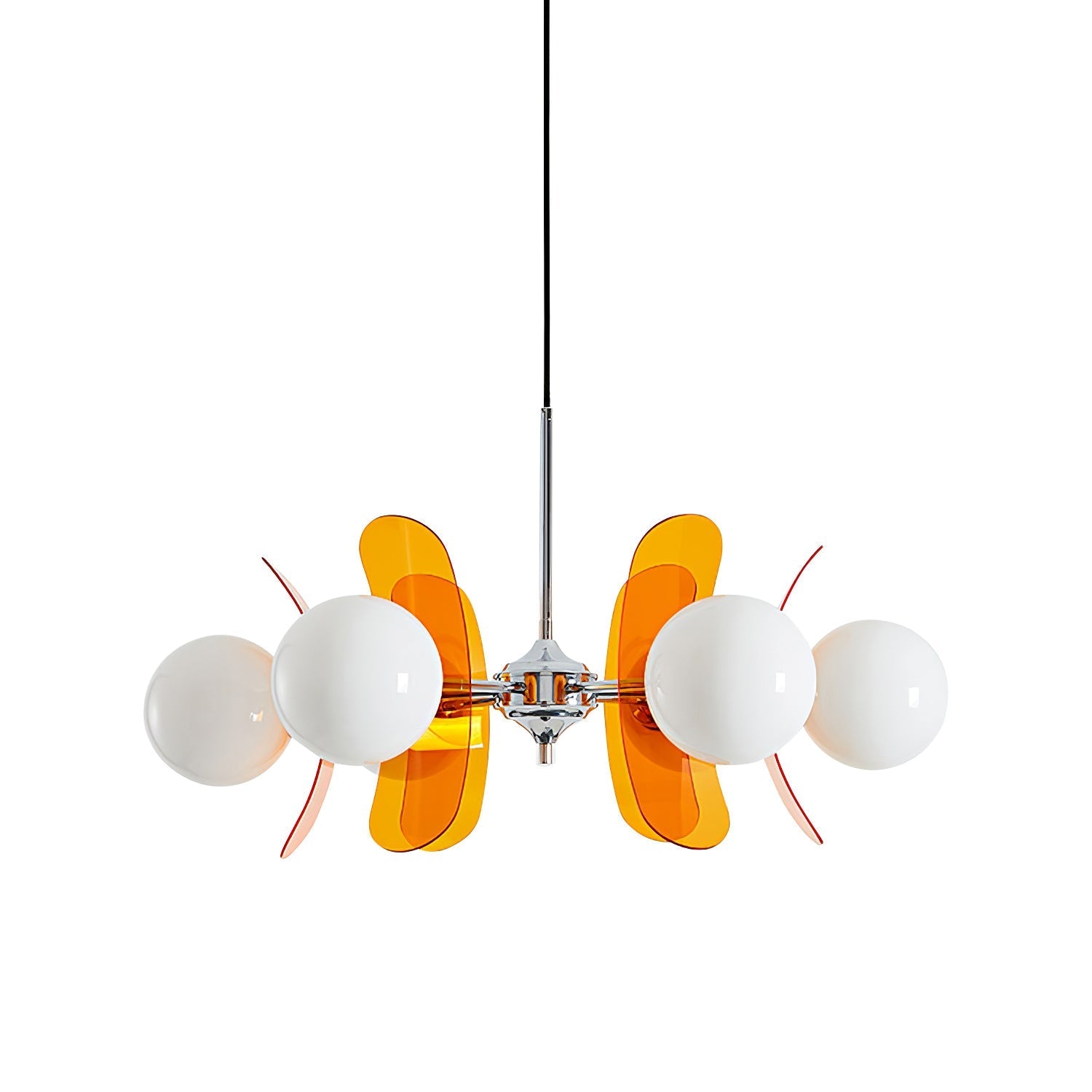 Pendant Light Chrome Glass 60.0 cm Orange Dining Room Sputnik Ceiling Fixture Modern Hanging Lamp | Thomler