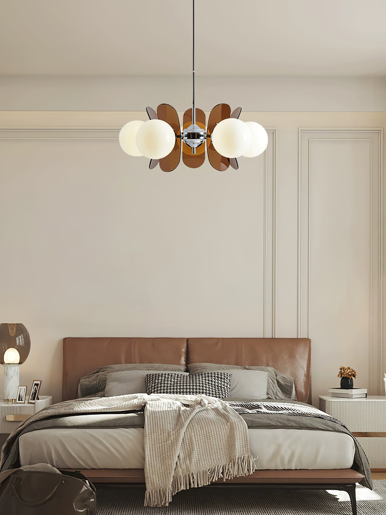 Pendant Light Chrome Glass 60.0 cm Orange Dining Room Sputnik Ceiling Fixture Modern Hanging Lamp | Thomler
