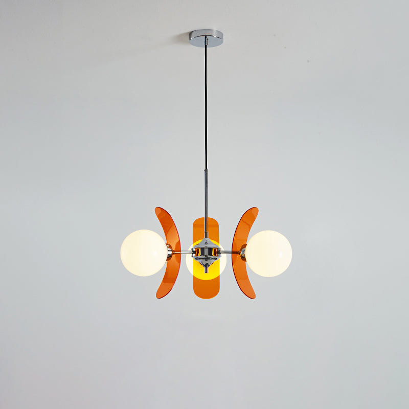 Pendant Light Chrome Glass 60.0 cm Orange Dining Room Sputnik Ceiling Fixture Modern Hanging Lamp | Thomler