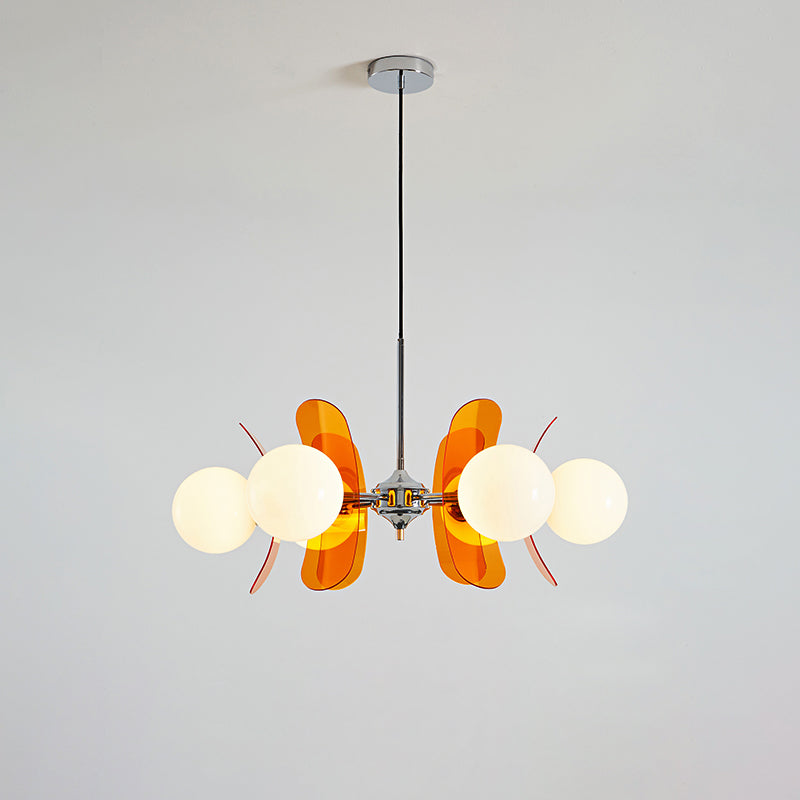 Pendant Light Chrome Glass 60.0 cm Orange Dining Room Sputnik Ceiling Fixture Modern Hanging Lamp | Thomler