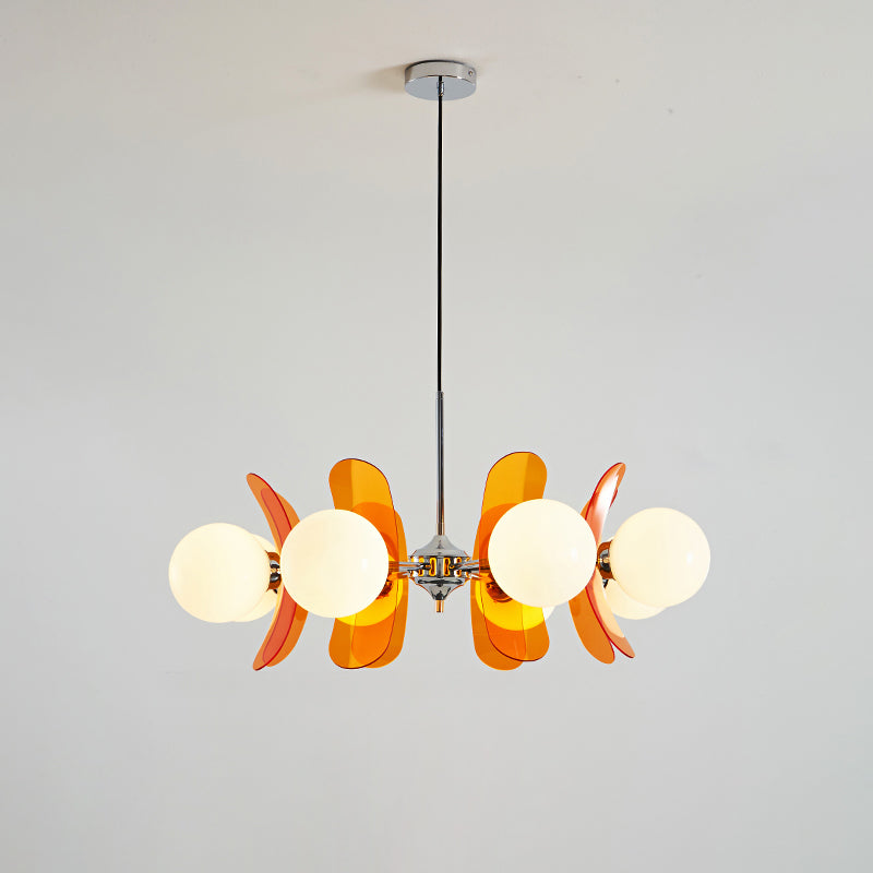 Pendant Light Chrome Glass 60.0 cm Orange Dining Room Sputnik Ceiling Fixture Modern Hanging Lamp | Thomler