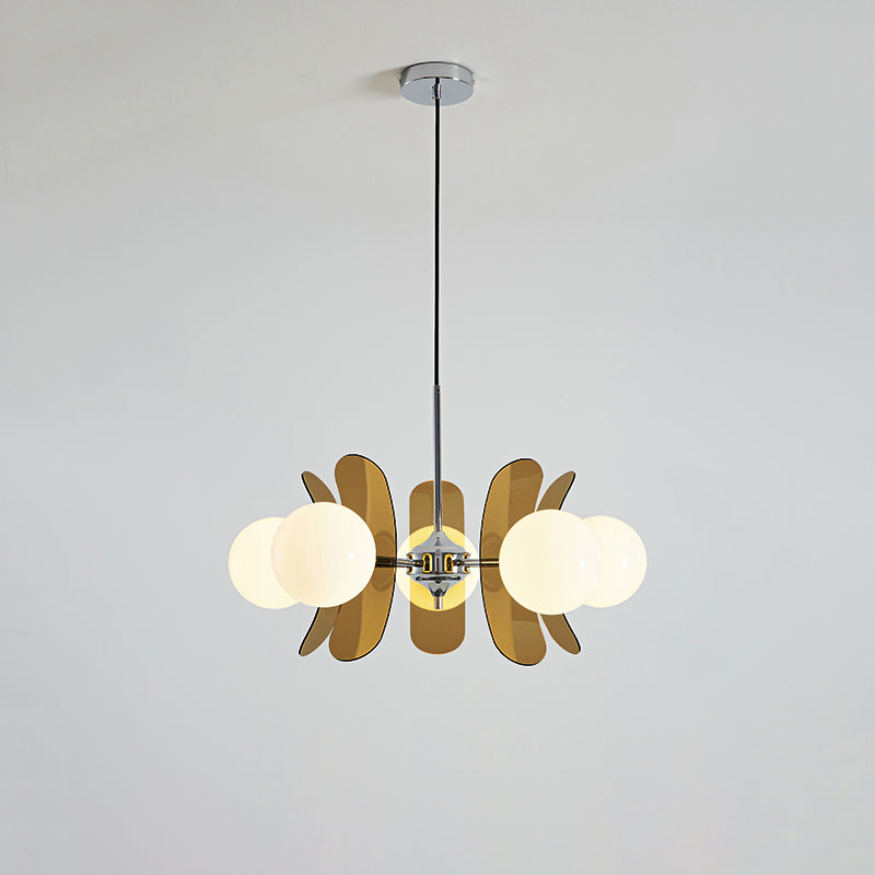 Pendant Light Chrome Glass 60.0 cm Orange Dining Room Sputnik Ceiling Fixture Modern Hanging Lamp | Thomler