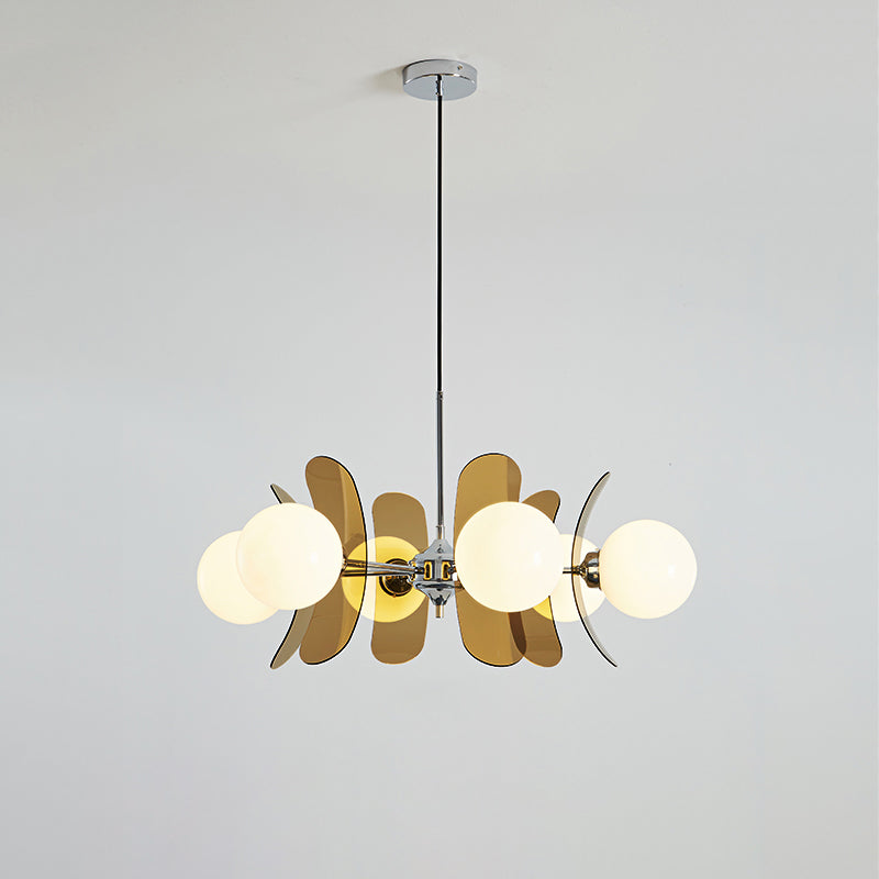 Pendant Light Chrome Glass 60.0 cm Orange Dining Room Sputnik Ceiling Fixture Modern Hanging Lamp | Thomler