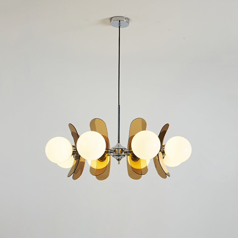 Pendant Light Chrome Glass 60.0 cm Orange Dining Room Sputnik Ceiling Fixture Modern Hanging Lamp | Thomler