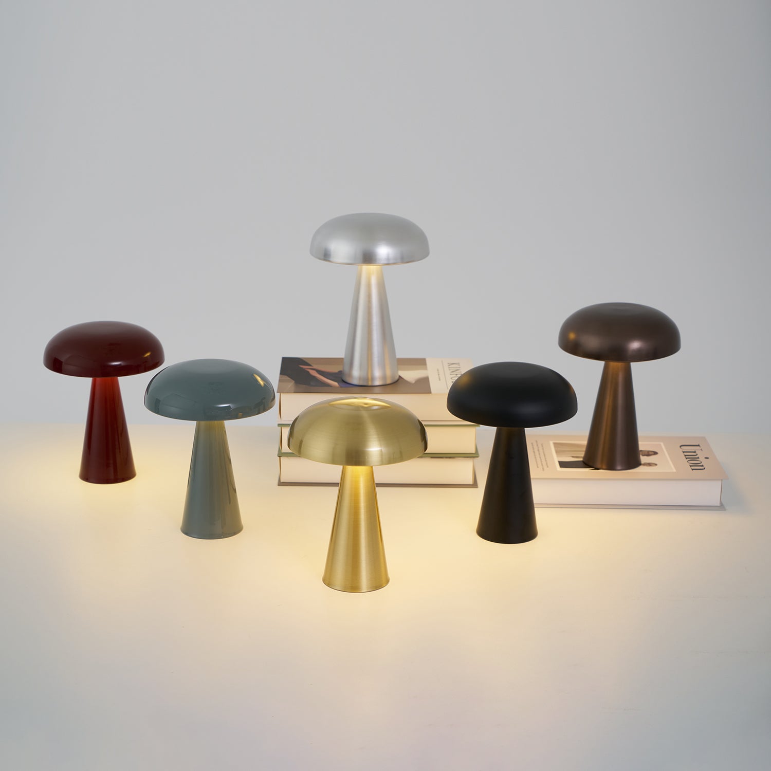 Table Lamp Aluminum 6.1 in x 8.2 in Mushroom Shade Gold Gray Blue Black Red Copper Brown USB Desk Light | Thomler