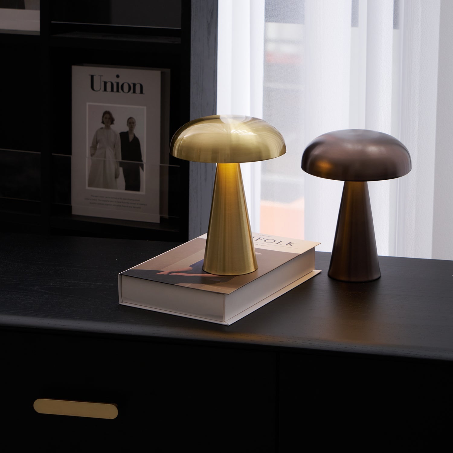 Table Lamp Aluminum 6.1 in x 8.2 in Mushroom Shade Gold Gray Blue Black Red Copper Brown USB Desk Light | Thomler