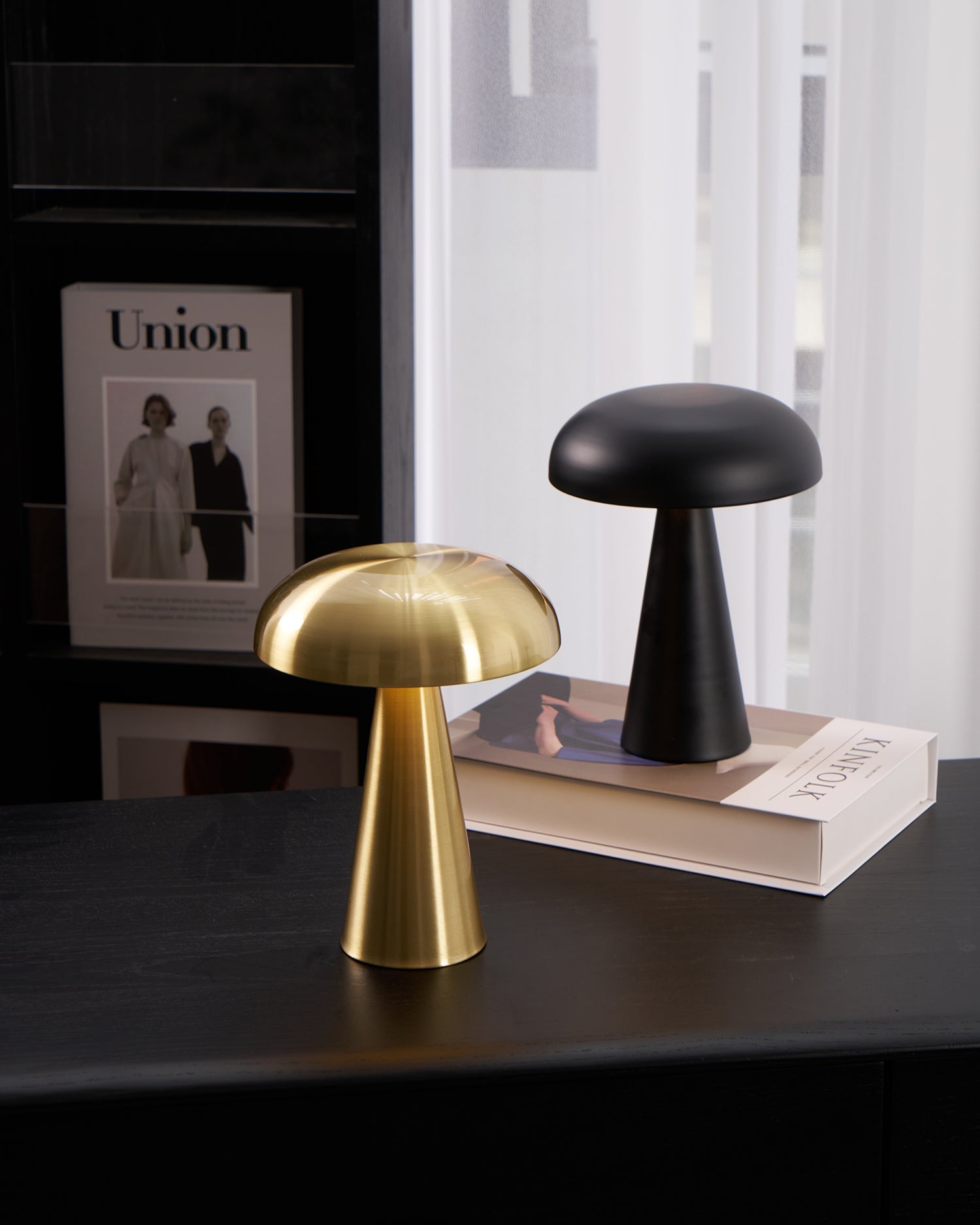 Table Lamp Aluminum 6.1 in x 8.2 in Mushroom Shade Gold Gray Blue Black Red Copper Brown USB Desk Light | Thomler