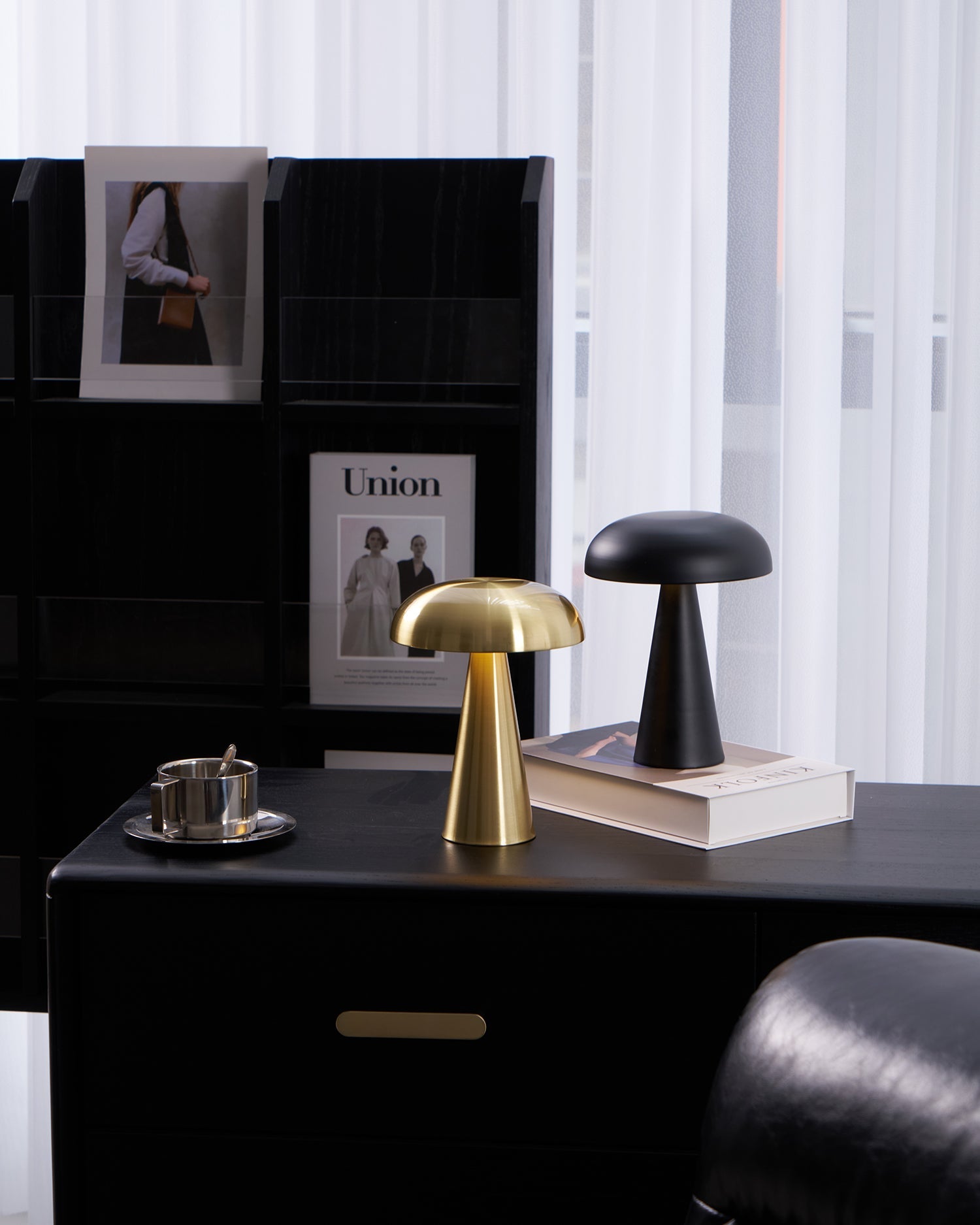 Table Lamp Aluminum 6.1 in x 8.2 in Mushroom Shade Gold Gray Blue Black Red Copper Brown USB Desk Light | Thomler