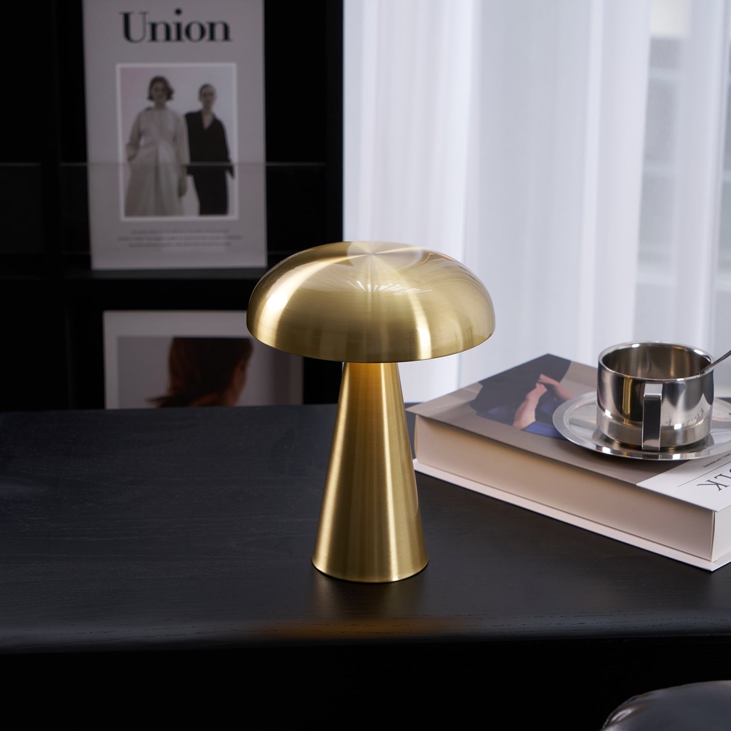 Table Lamp Aluminum 6.1 in x 8.2 in Mushroom Shade Gold Gray Blue Black Red Copper Brown USB Desk Light | Thomler