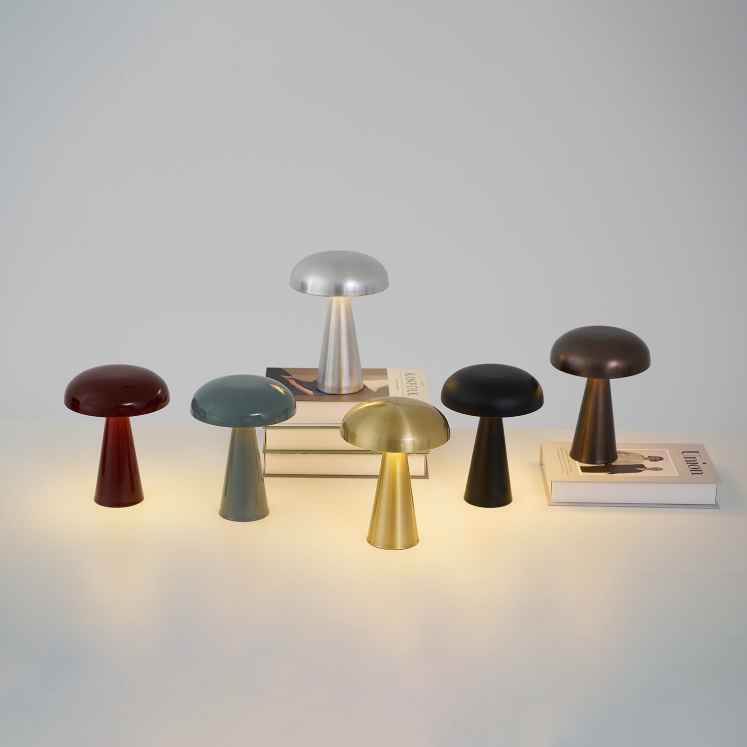 Table Lamp Aluminum 6.1 in x 8.2 in Mushroom Shade Gold Gray Blue Black Red Copper Brown USB Desk Light | Thomler