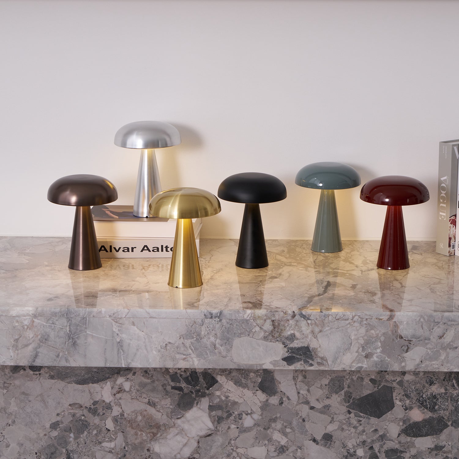 Table Lamp Aluminum 6.1 in x 8.2 in Mushroom Shade Gold Gray Blue Black Red Copper Brown USB Desk Light | Thomler