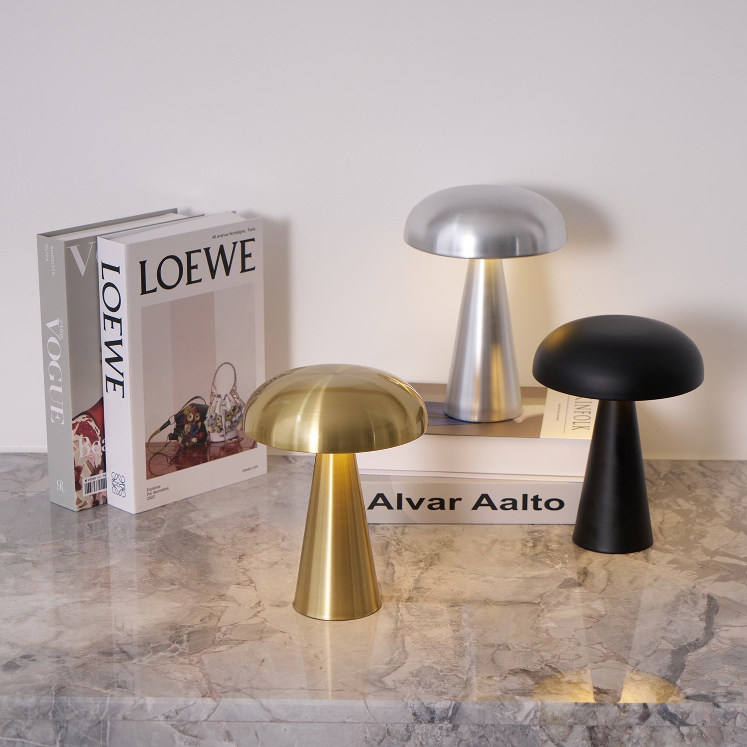 Table Lamp Aluminum 6.1 in x 8.2 in Mushroom Shade Gold Gray Blue Black Red Copper Brown USB Desk Light | Thomler
