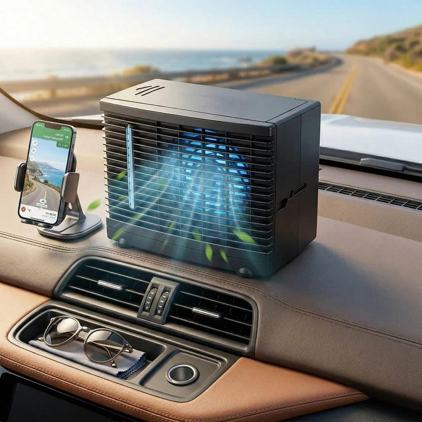 12V Vehicle Air Cooler with Evaporative Mist Technology for Dashboard – Quiet Portable Fan for Cars, Trucks & RVs | Thomler