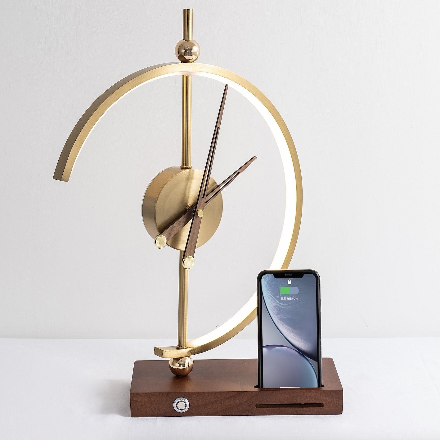 LED Desk Lamp with Wireless Charging Pad and Clock Display for Bedroom Nightstand Office Table Adjustable Brightness Qi Compatible 10W | Thomler