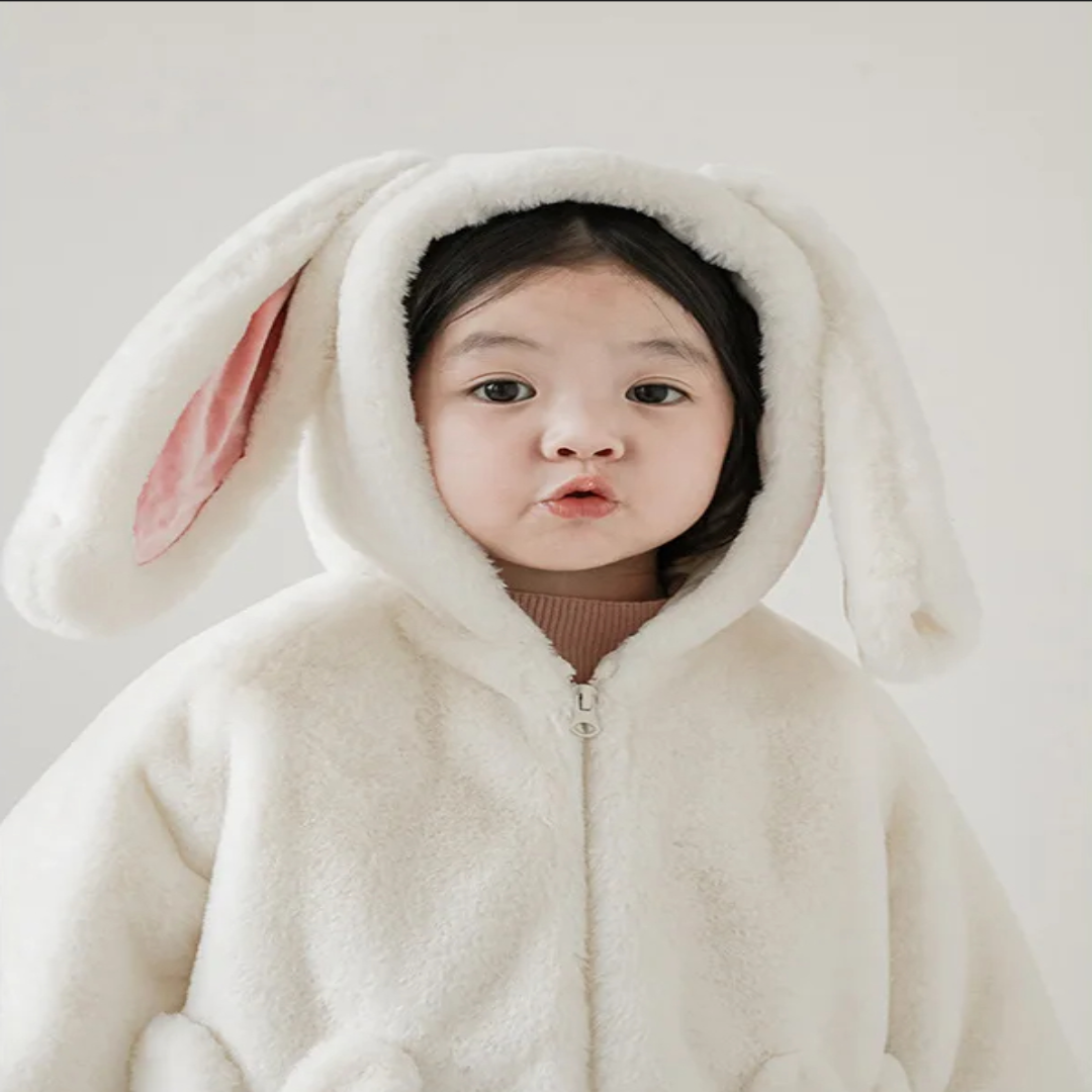 Plush Hooded Winter Coat for Kids with Bunny Ears – Cozy Fleece Outerwear for Girls & Boys | Thomler