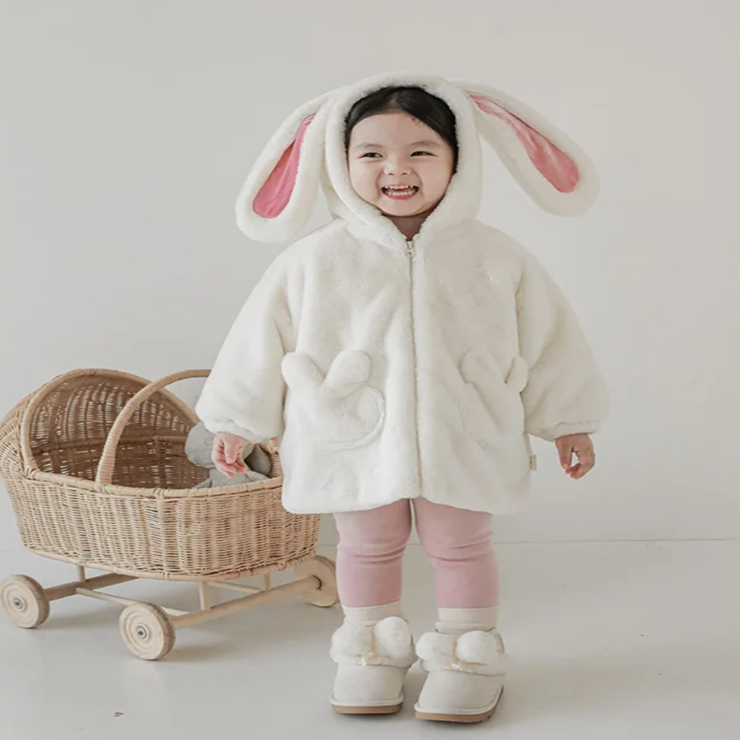 Plush Hooded Winter Coat for Kids with Bunny Ears – Cozy Fleece Outerwear for Girls & Boys | Thomler