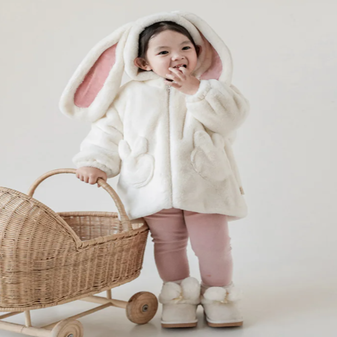Plush Hooded Winter Coat for Kids with Bunny Ears – Cozy Fleece Outerwear for Girls & Boys | Thomler