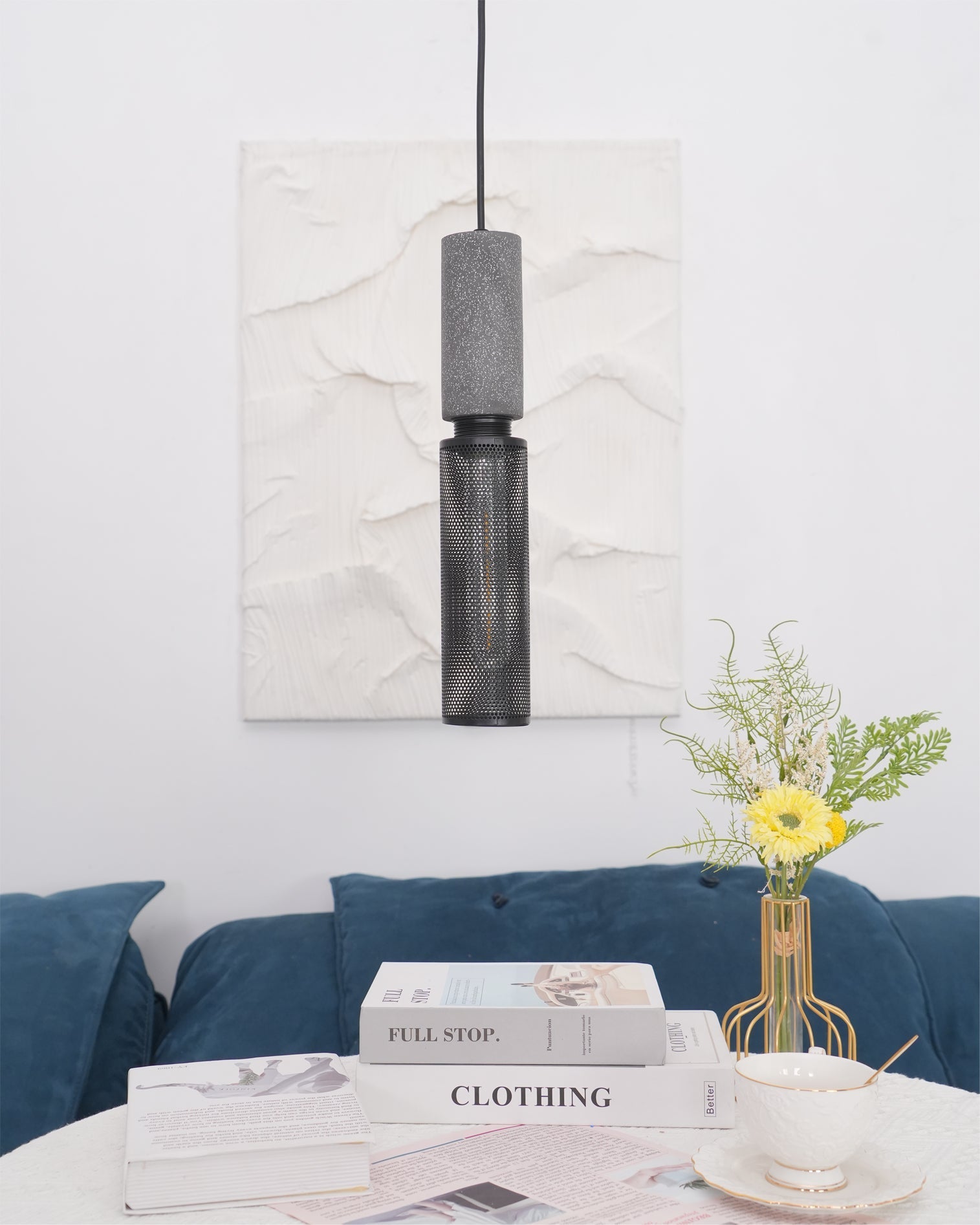 Pendant Light Cement Metal 9.8 in Adjustable Indoor Ceiling Lamp Black Grey Dining Kitchen Bedroom Accent | Thomler