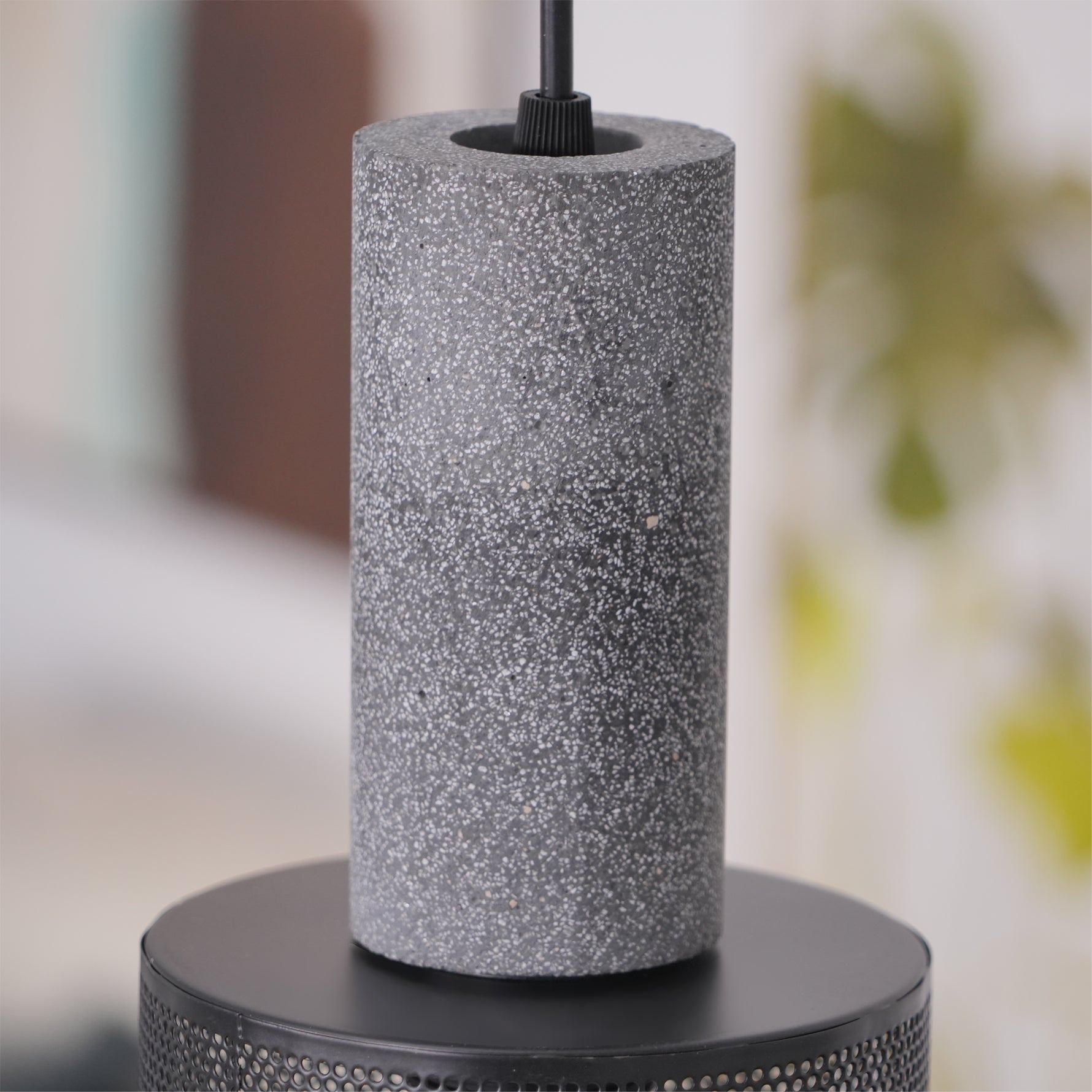 Pendant Light Cement Metal 9.8 in Adjustable Indoor Ceiling Lamp Black Grey Dining Kitchen Bedroom Accent | Thomler