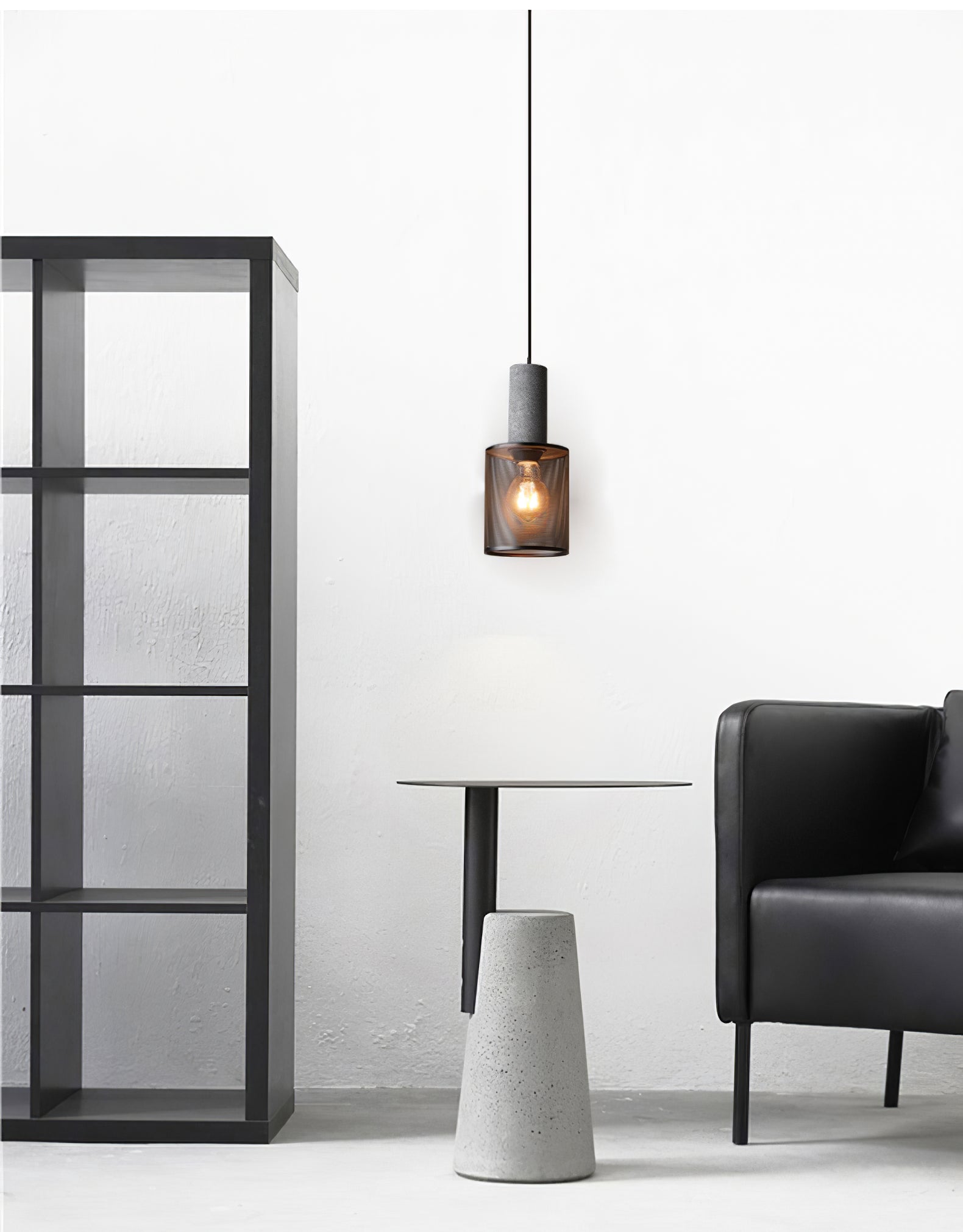 Pendant Light Cement Metal 9.8 in Adjustable Indoor Ceiling Lamp Black Grey Dining Kitchen Bedroom Accent | Thomler