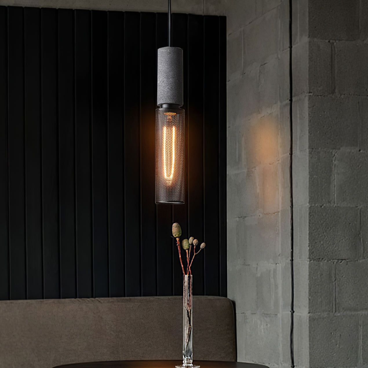 Pendant Light Cement Metal 9.8 in Adjustable Indoor Ceiling Lamp Black Grey Dining Kitchen Bedroom Accent | Thomler