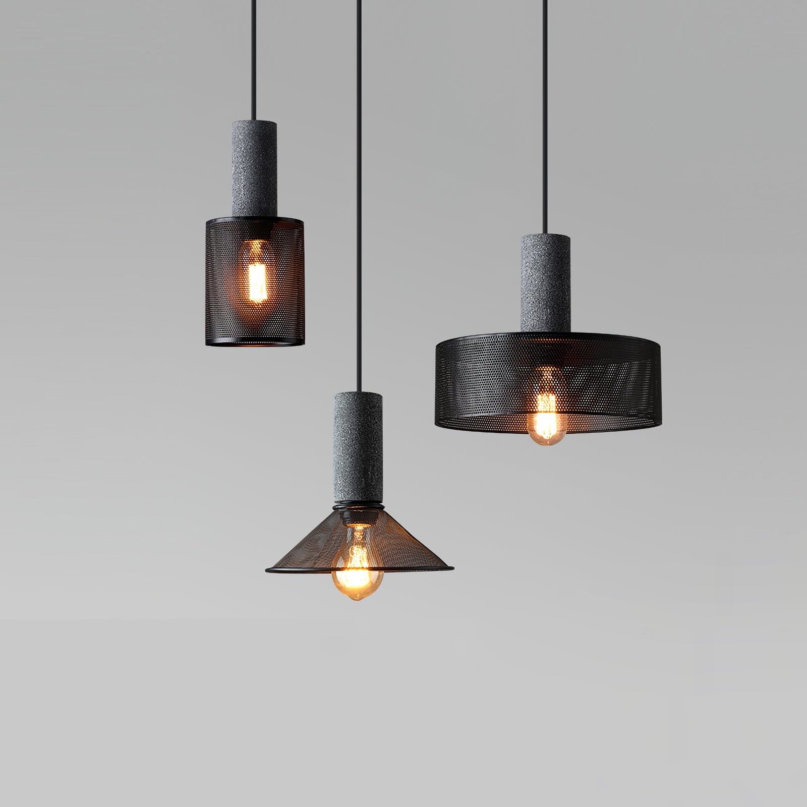 Pendant Light Cement Metal 9.8 in Adjustable Indoor Ceiling Lamp Black Grey Dining Kitchen Bedroom Accent | Thomler