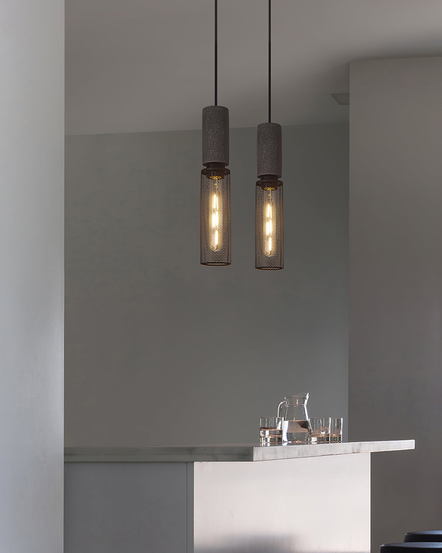 Pendant Light Cement Metal 9.8 in Adjustable Indoor Ceiling Lamp Black Grey Dining Kitchen Bedroom Accent | Thomler