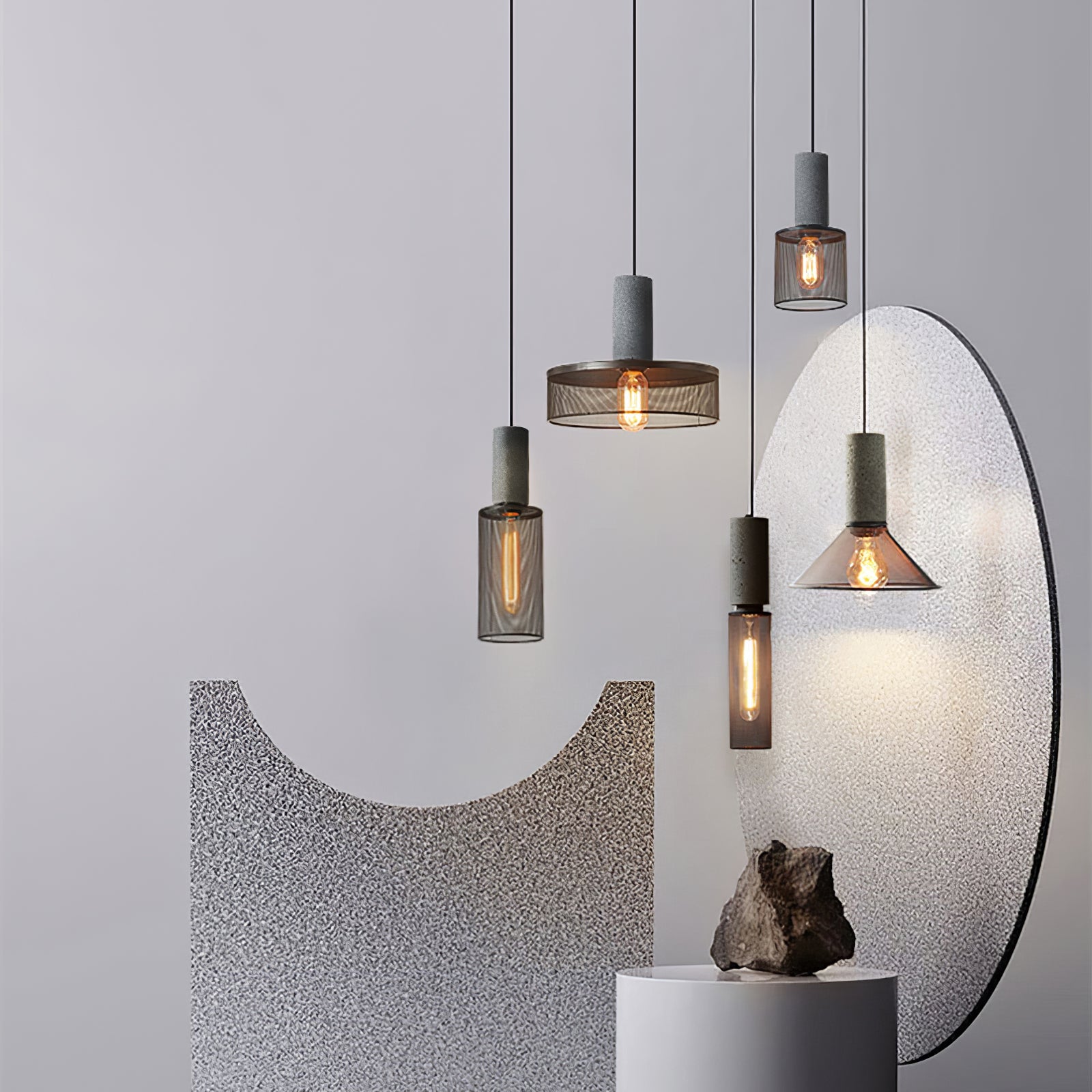 Pendant Light Cement Metal 9.8 in Adjustable Indoor Ceiling Lamp Black Grey Dining Kitchen Bedroom Accent | Thomler
